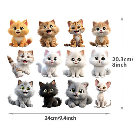 Viral Cute Cat Heat Transfer Stickers - 12 Adorable Kitten Iron On Patches, DIY Cuttable Decals for Kids Clothes Shoes Hats