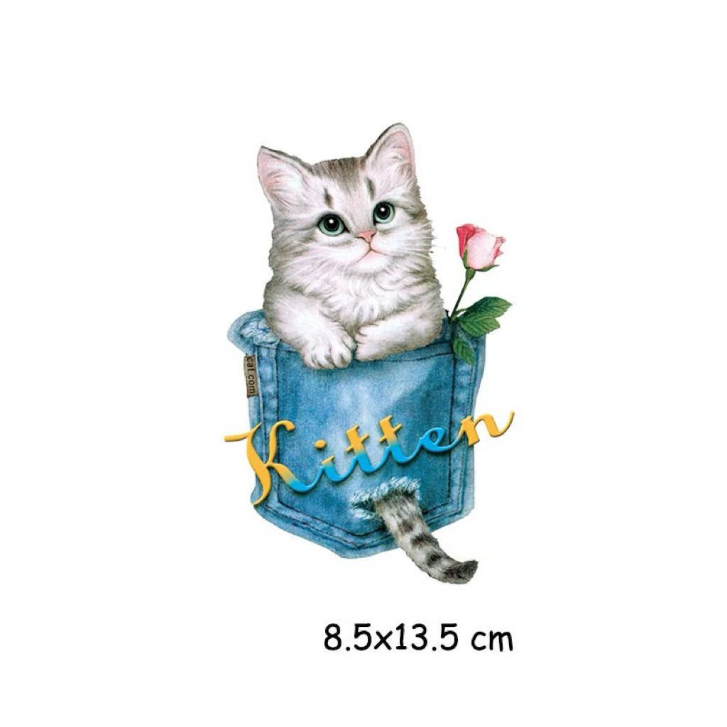 Pocket cat patch on kids hoodie in bright colors
