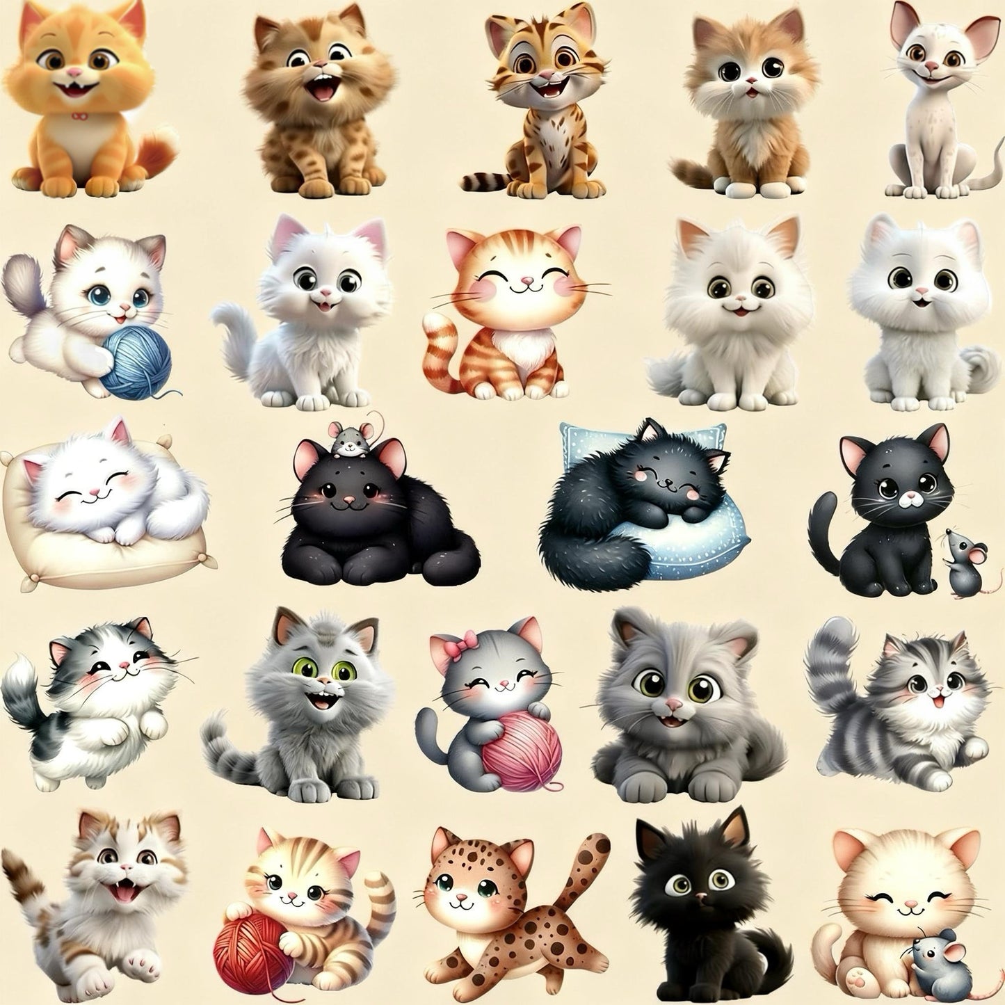 12 cute cat iron-on patches for kids set flat lay on white background