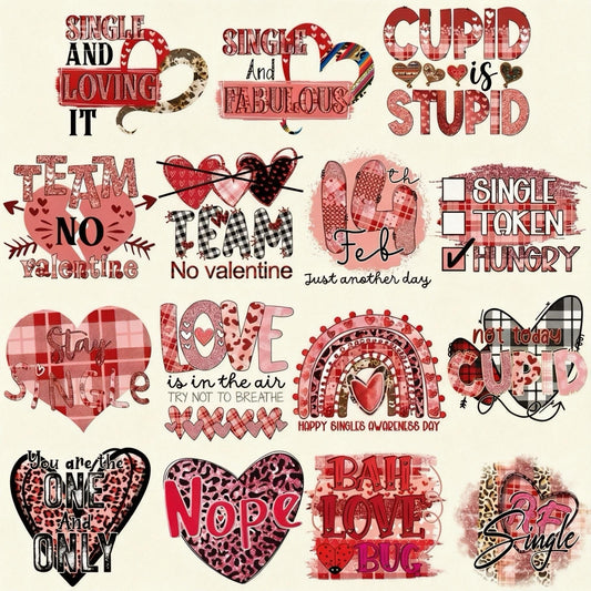 Valentine's Day Couple Iron-On Patches - DIY Heat Transfer Decals, Washable Romantic Prints for Couples' Outfits