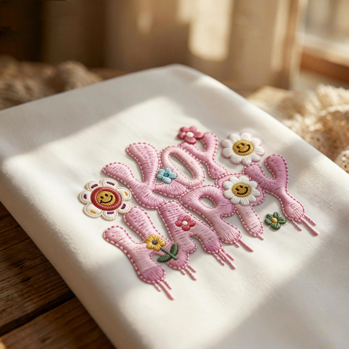 Animal motif 3D embroidered patch on white t-shirt