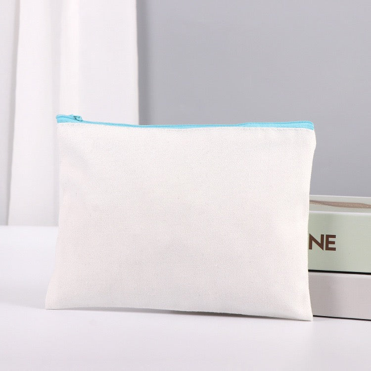 Canvas zipper pouch flat lay showing smooth zipper detail