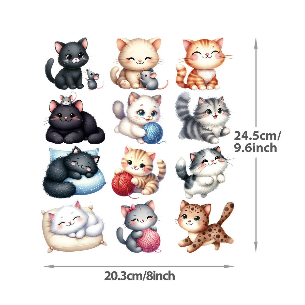 Cat iron-on patches applied to kids clothing or backpack