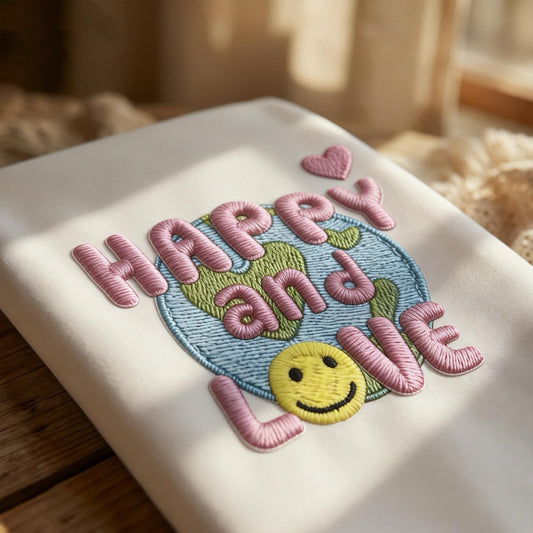 Close-up of 3D embroidered patch with vivid colors on fabric