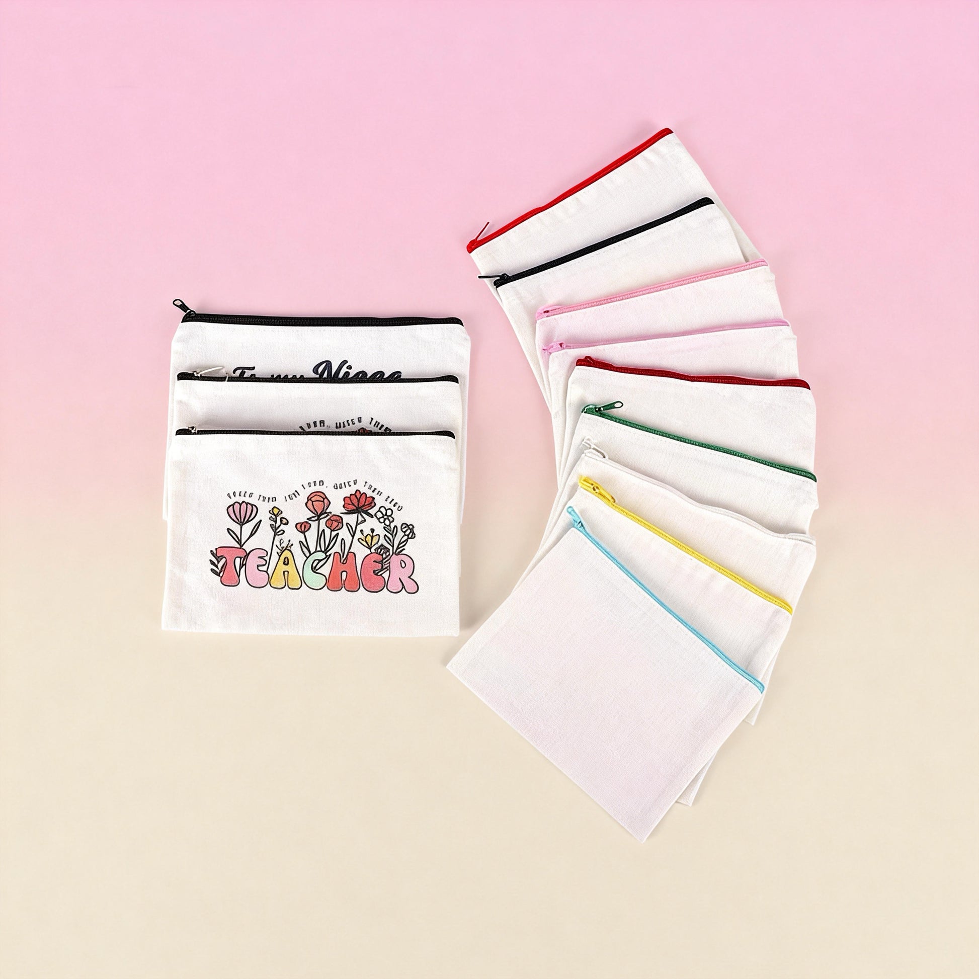 Custom logo heat transfer canvas zipper pouch in natural color