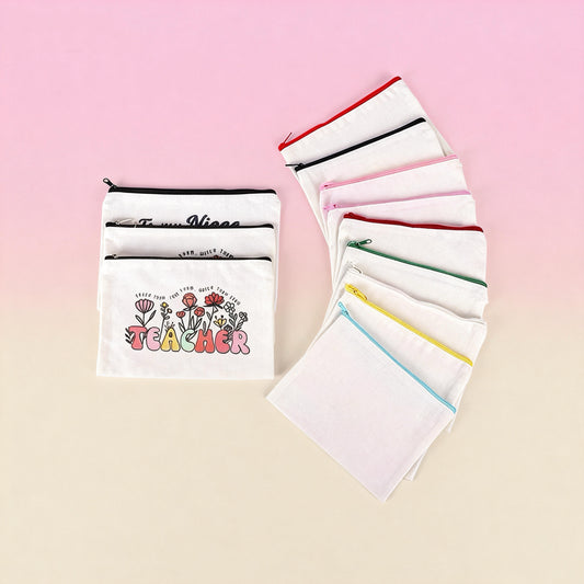 Custom logo heat transfer canvas zipper pouch in natural color