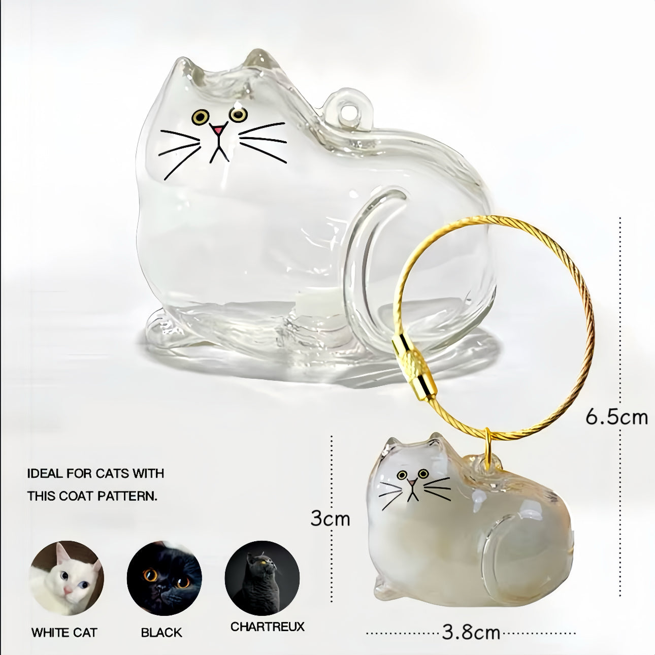 Cat Fur Memorial Keychain - Personalized Pet Hair Keepsake Pendant with Gold Chain, 6 Colors for All Cat Breeds - Perfect Cat Memorial Gift| Homigohome