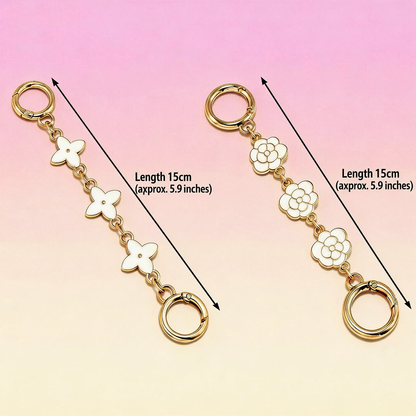 Gold keychains with floral designs