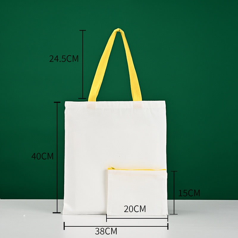 Heat transfer design close-up on canvas crossbody bag