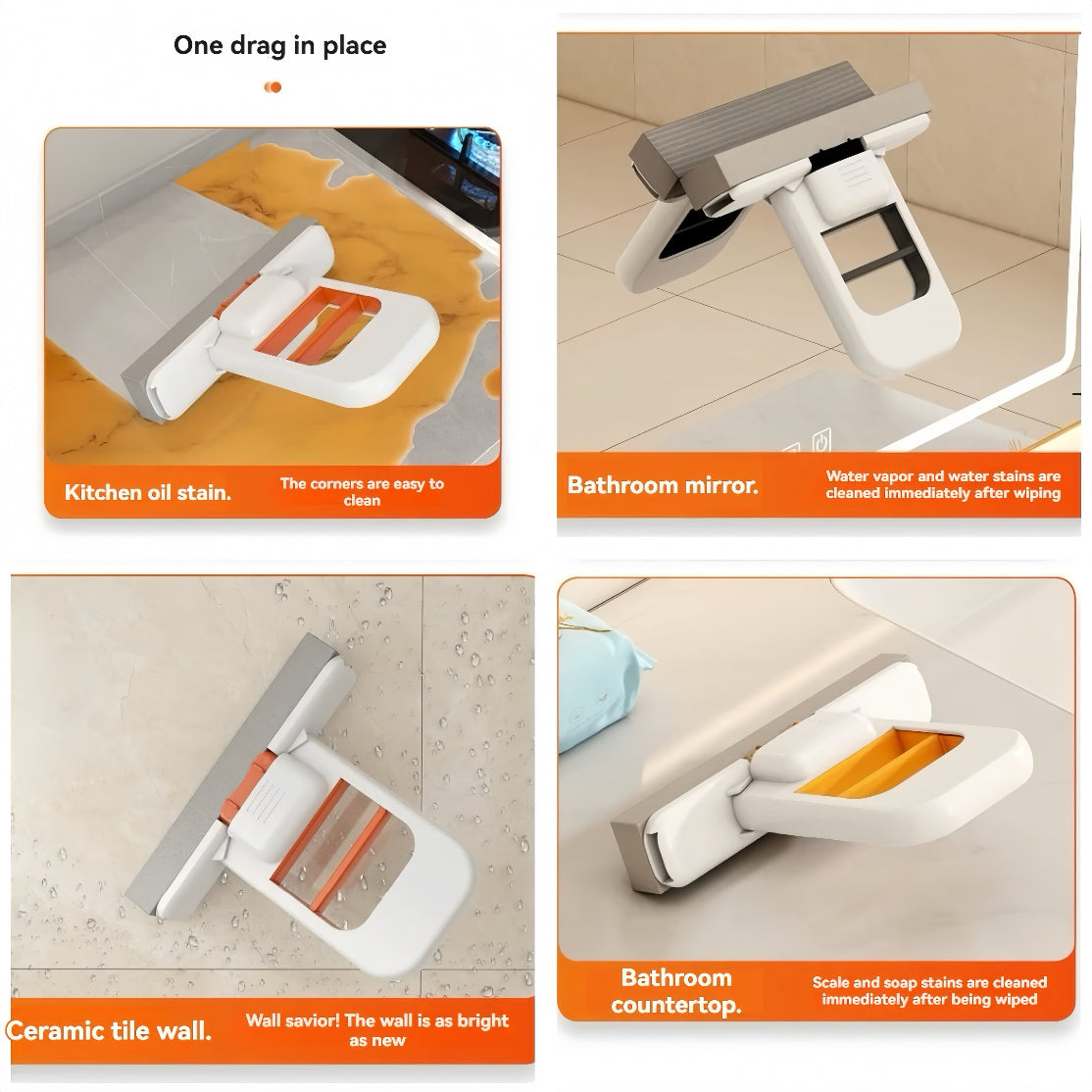 Mini Portable Desktop Mop, Self-Squeezing Handheld Sponge Mop for Wet & Dry Use, Small Foldable Mop for Kitchen Countertops, Bathroom, Glass, Car Interior, High Absorbent