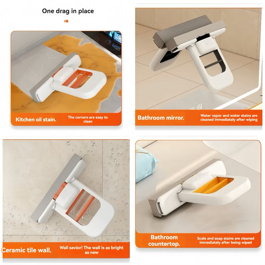 Mini Portable Desktop Mop, Self-Squeezing Handheld Sponge Mop for Wet & Dry Use, Small Foldable Mop for Kitchen Countertops, Bathroom, Glass, Car Interior, High Absorbent