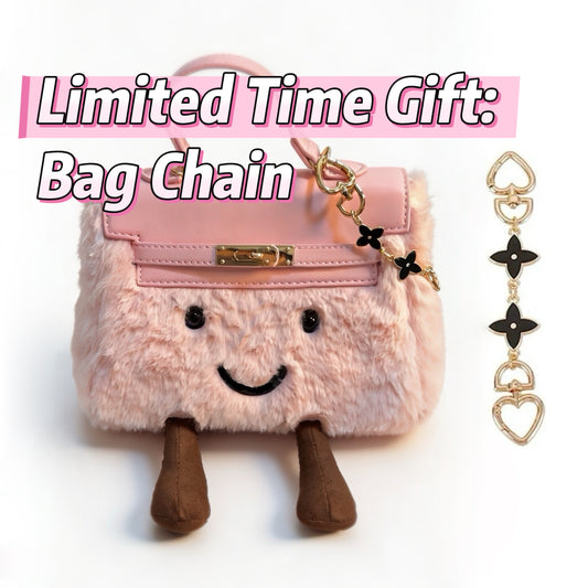 Kawaii plush crossbody bag in brown soft faux fur with smiley charm