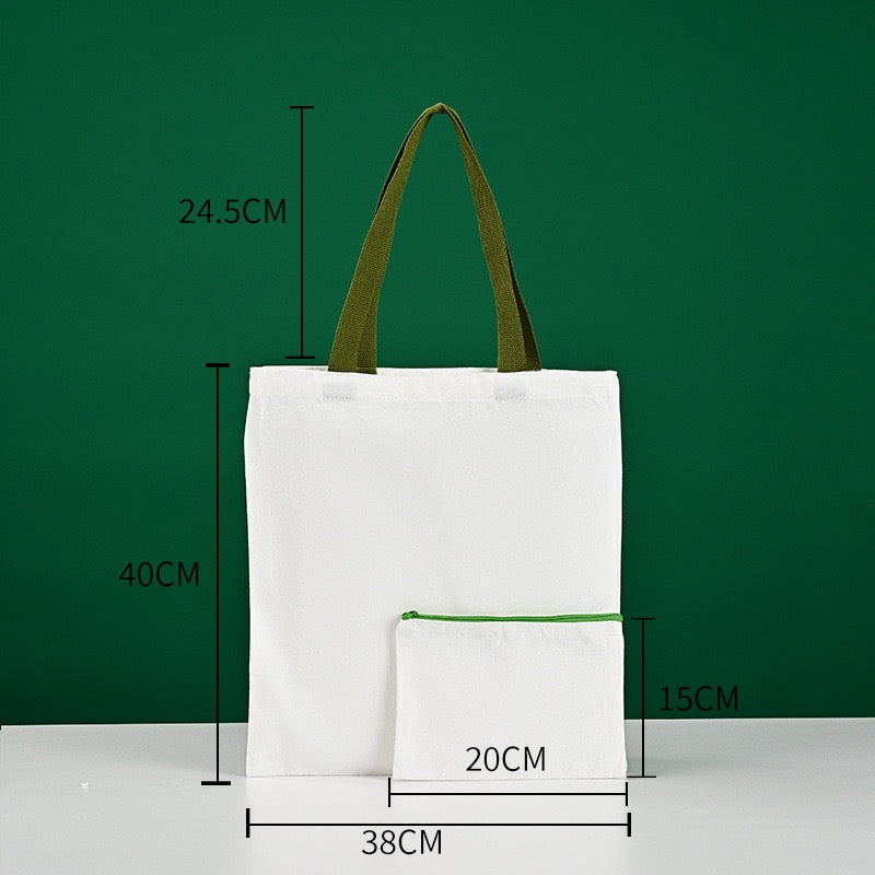 Matching canvas bag and pencil case set flat lay