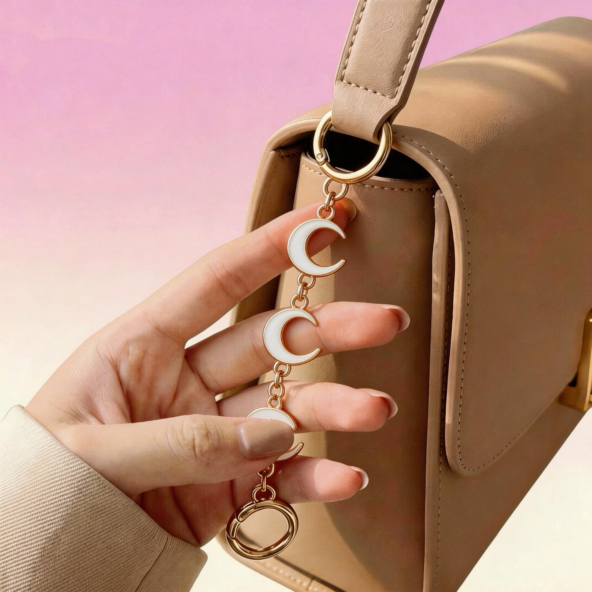Moon motif elegant bag chain extender gold finish