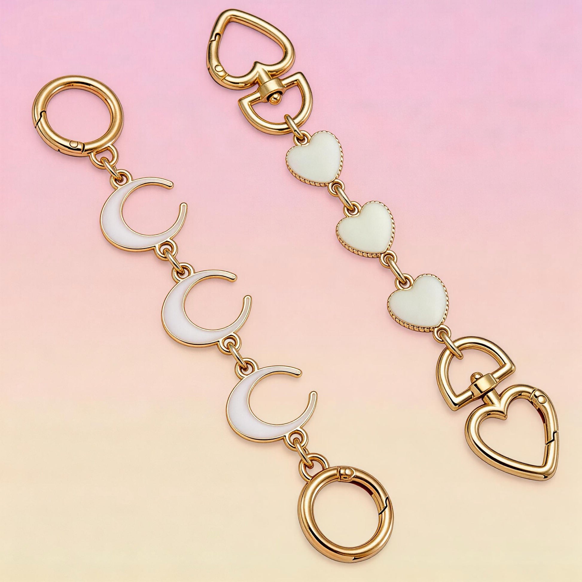 Set of 2 bag chain extenders with moon and heart designs