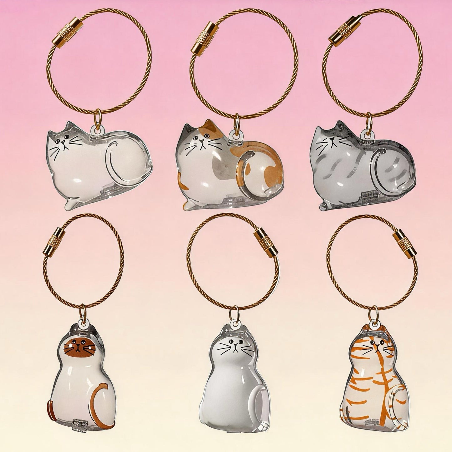 Six cat-shaped keychains Memorial pendant open showing fur insertion compartment