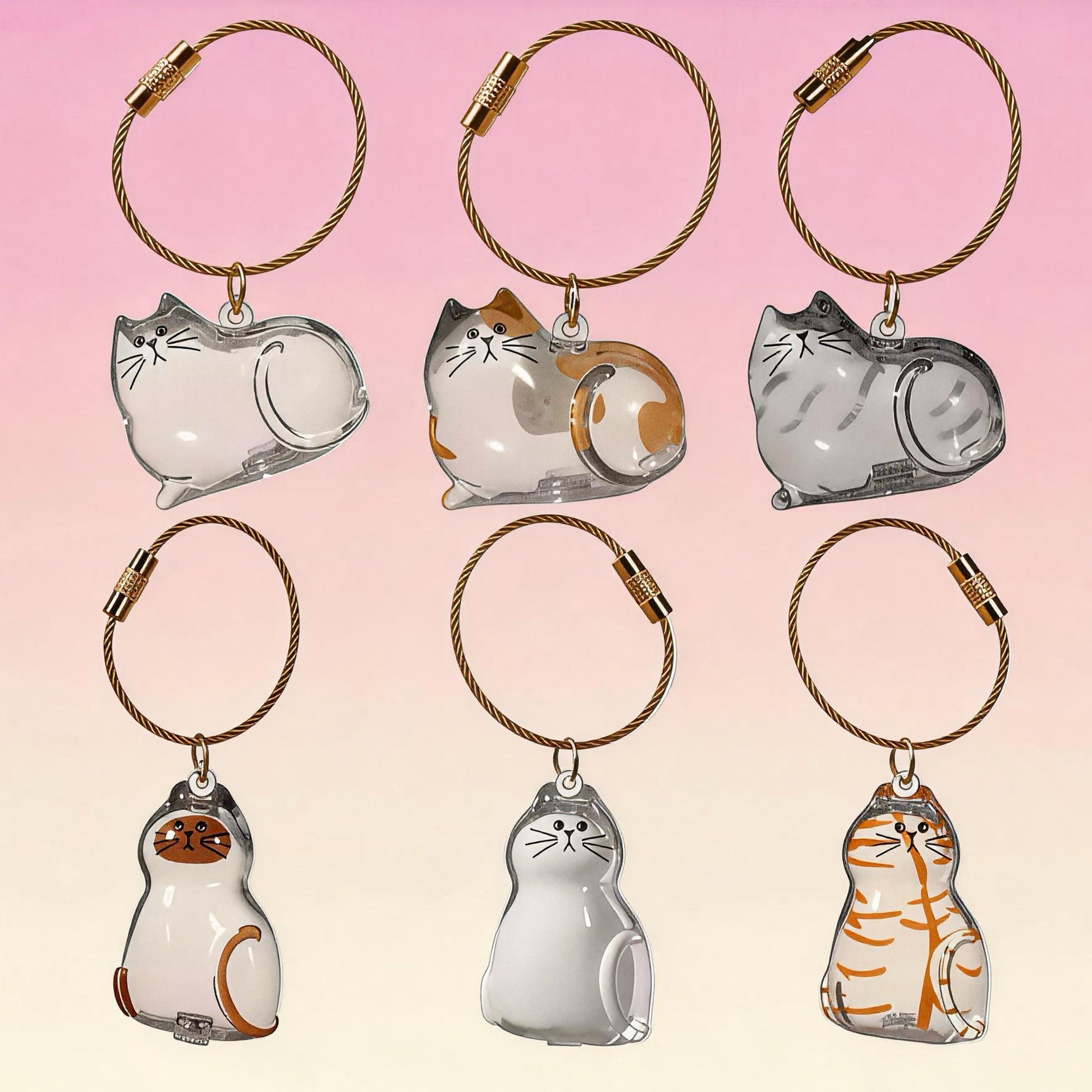 Six cat-shaped keychains Memorial pendant open showing fur insertion compartment